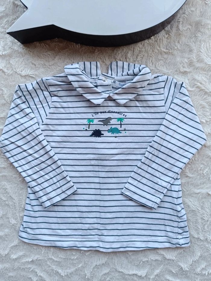 Tee shirt chemise manches longues Garçon 18 mois joli col l'île aux dinosaures Bout'chou 100% coton - photo numéro 2