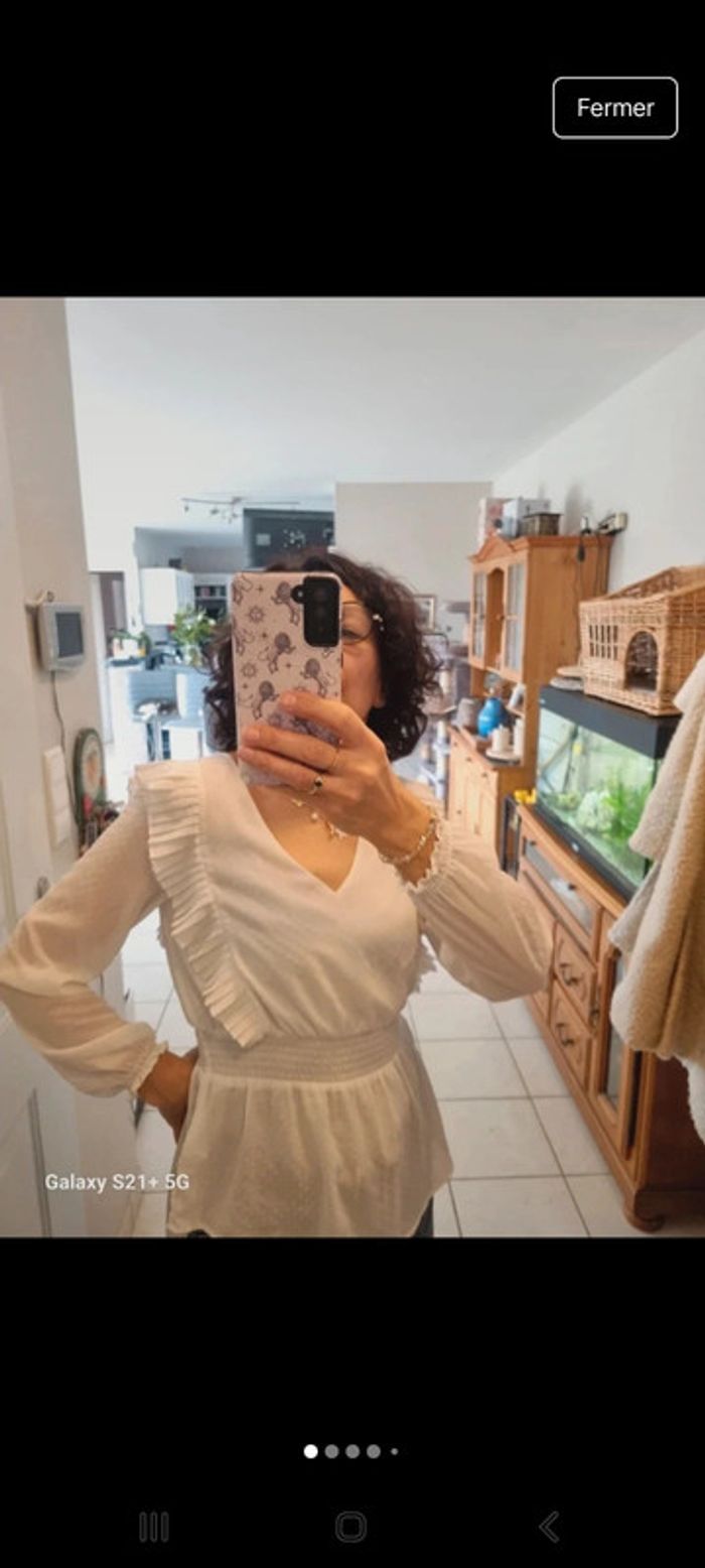 Blouse blanche à volantées Cache-Cache taille 34