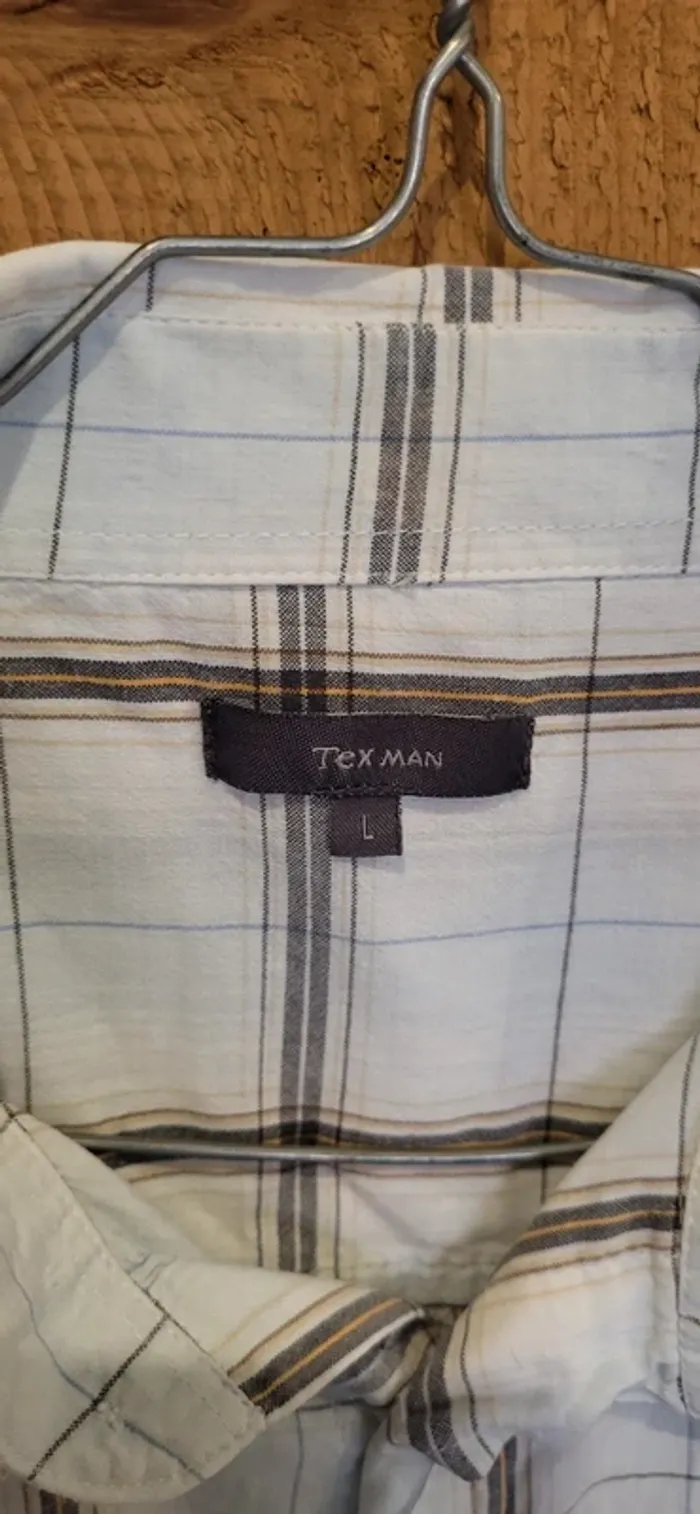 Chemise à carreaux homme Texman taille L – Blanc bleu - Très bon état - photo numéro 5