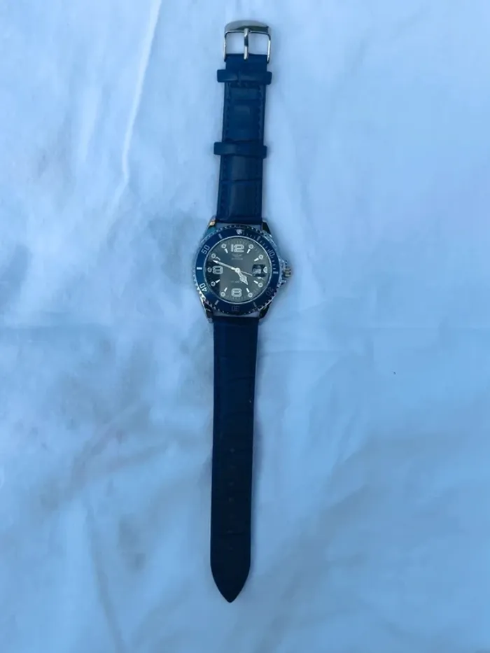 Montre bleue intégrale, heure et date, men - photo numéro 5