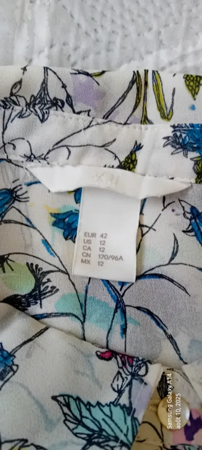 Blouse longue  sans manches assymetrique semitransparente motif fleurs femme 42 h&m - photo numéro 17