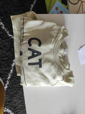 Sweat jaune écriture "cat a strophe" moustaches chat