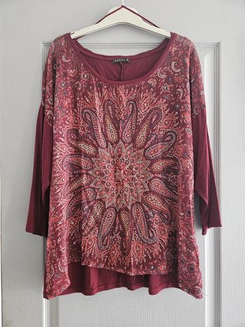 Blouse manches 3/4 femme - Taille 5 (44 / XXL) - Bréal - Bordeaux sérigraphie avec strass