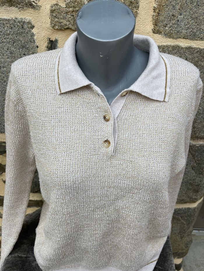 Pull style polo en maille beige et doré - Monoprix - photo numéro 4