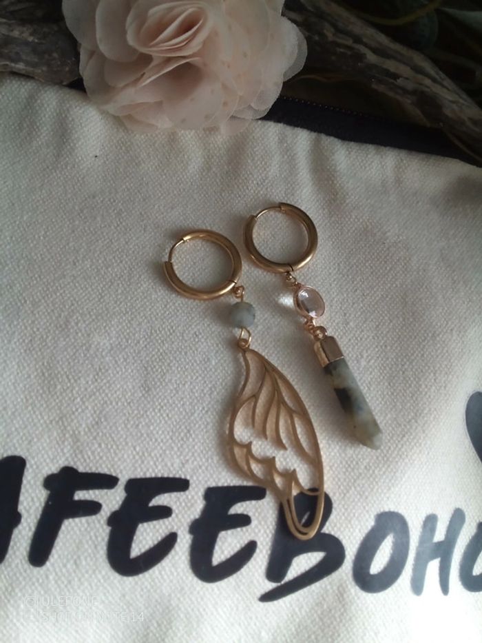 Créoles asymétriques bohèmes labradorite - photo numéro 2