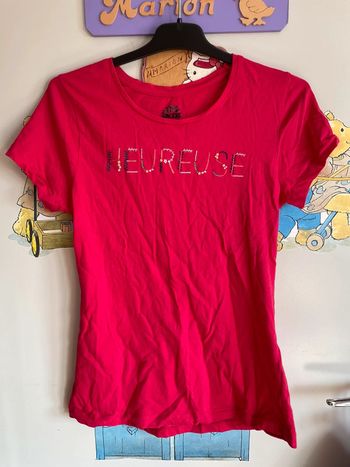 Tee shirt à manches courtes rose à motifs, taille S, marque Sincère.
