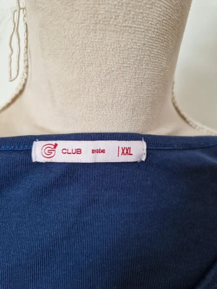 Haut tee shirt bleu col v boutons gemo manche 3/4 taille xxl - photo numéro 3