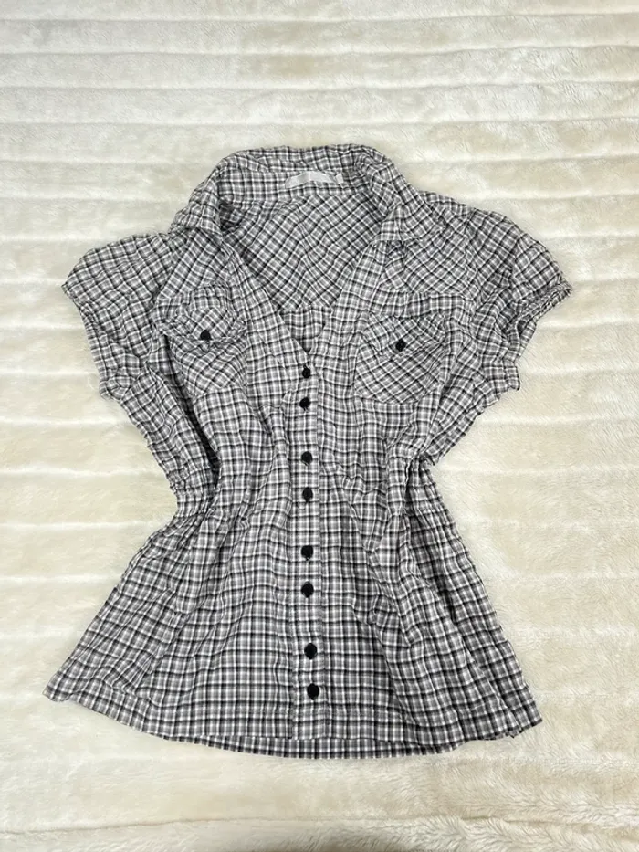 Chemise à carreaux cintrée vintage noire & grise taille L