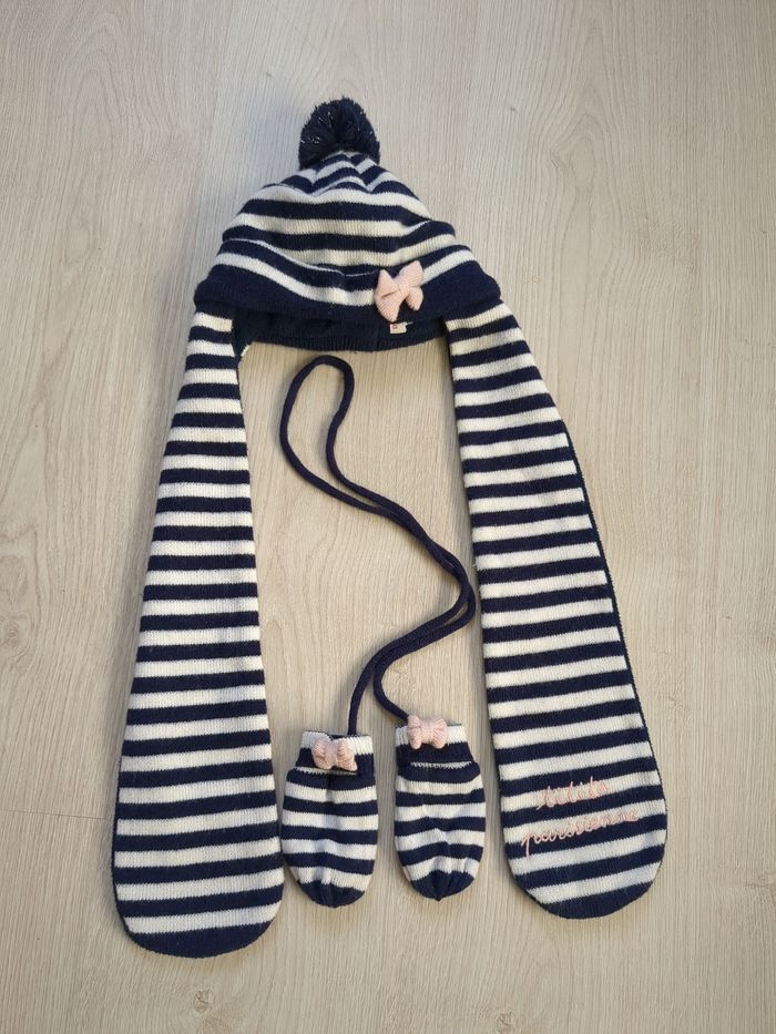 Ensemble bonnet moufles DPAM 6-12 mois