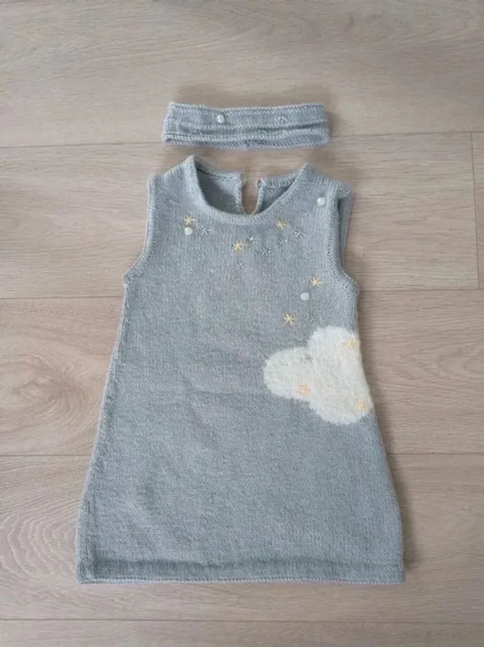 Robe grise et bandeau laine 4 ans