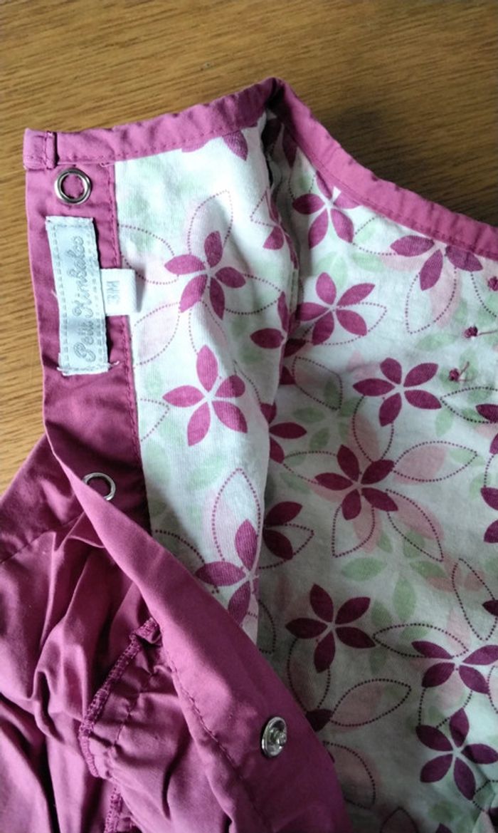 Robe double épaisseur, rose, motif oiseau ,inscription (le piou piou d amour) Petit Kimbaloo, 3M - photo numéro 3