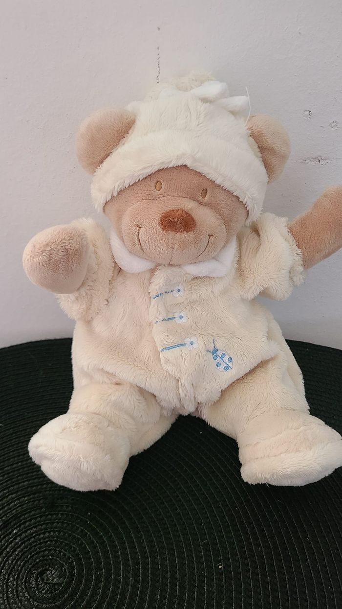 Doudou Peluche OURS beige Combinaison Pyjama jaune Coccinelle - NICOTOY Simba - photo numéro 2
