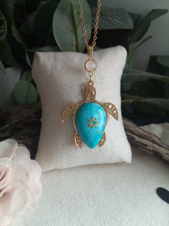 Collier tortue en pierre de jaspe océan naturelle