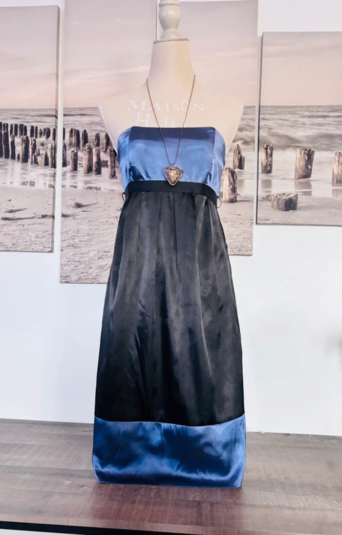 👗 Robe de soirée bustier satiné lila et noire taille 38 M #meimei