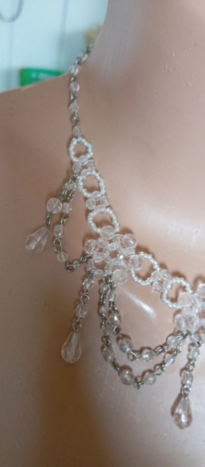 Collier perles rocailles transparentes vintage - photo numéro 6