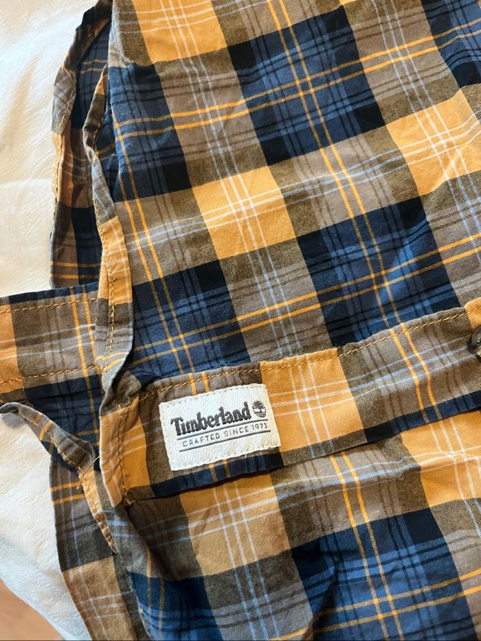 Chemise Timberland à carreaux bleu jaune - photo numéro 5