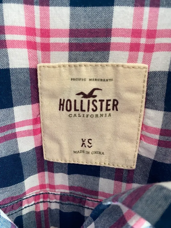 Chemise à carreaux hollister beu crème rose - photo numéro 9