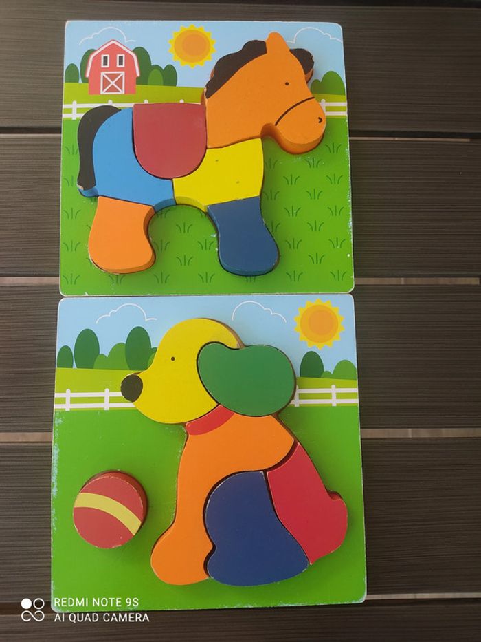 Lot 2 puzzles bois chien et cheval