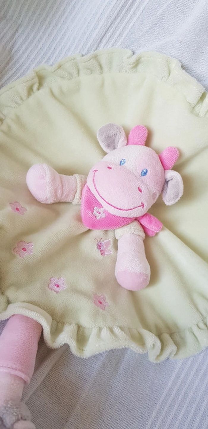 Doudou vache rose  robe verte Nicotoy - photo numéro 4