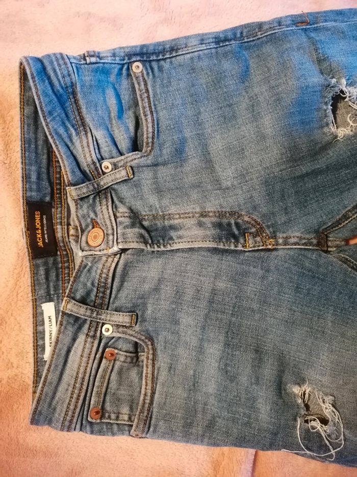 Jeans jack and Jones a troue skinny bleu - photo numéro 3