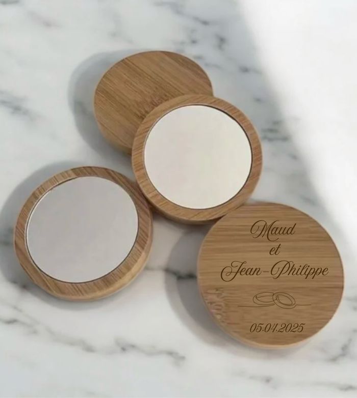 Miroir de poche en bambou personnalisé. Cadeau mariage/EVJF… - photo numéro 4