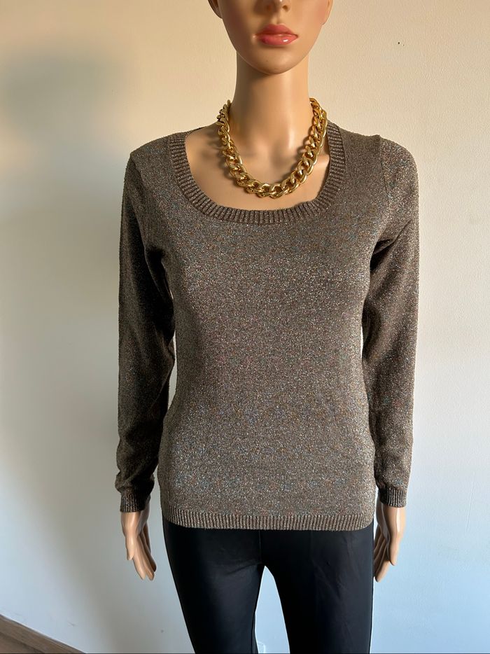 Pull léger pailleté à manches longues Jacqueline Riu taille 2 TBE