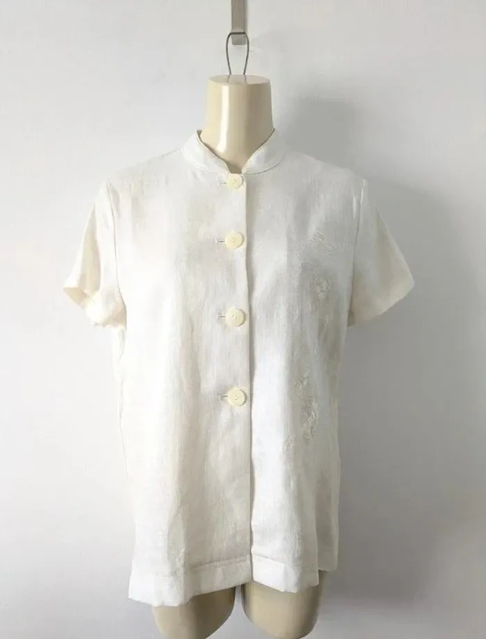 Chemise blouse d'été brodée blanche - 100% lin - Alain Manoukian - taille 38