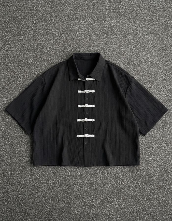 Chemise noire style asiatique / chinois à attaches – oversize - photo numéro 1