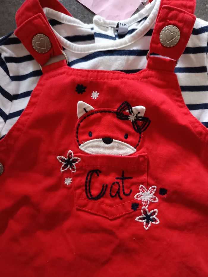 Ensemble robe salopette chat 12 mois - photo numéro 3