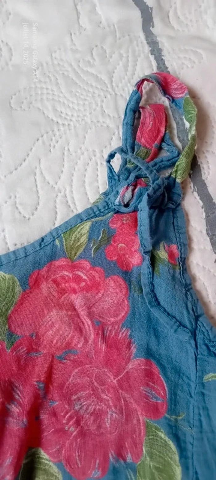 Tunique fines bretelles assymetriques motif fleurs bleu rose femme XL made in Italy - photo numéro 13