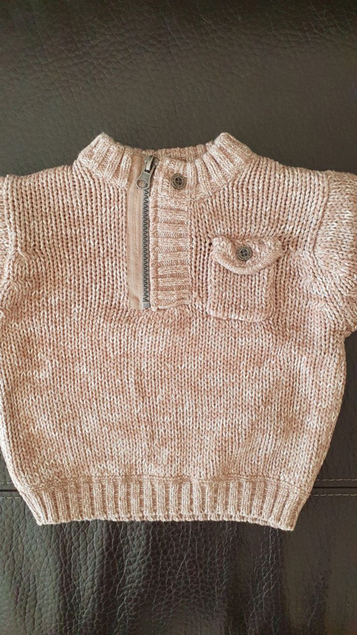 Pull en maille, marron chiné blanc, taille 6 mois - photo numéro 3