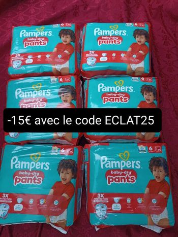 Lot de six paquets couches Pampers jetables pants culottes T6 taille 6