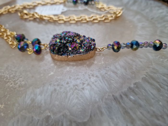 Collier Doré Pierre Agate Perles Cristal Multicolore - photo numéro 12