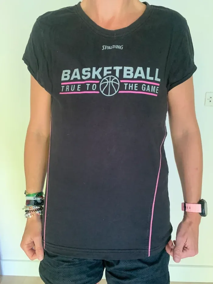 👩 T-shirt basketball noir & rose – Spalding – T.XXL