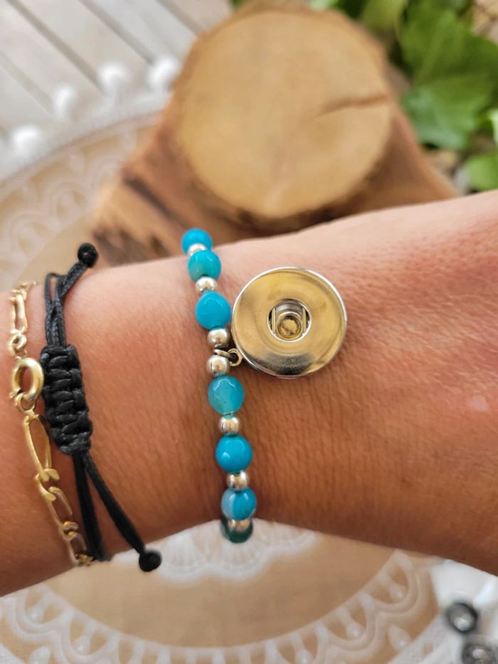 Bracelet pour bouton pression 18mm perles agates bleus - photo numéro 4