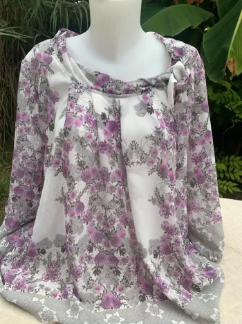Blouse Afibel transparente taille 48 -4XL manches longues fleurie
