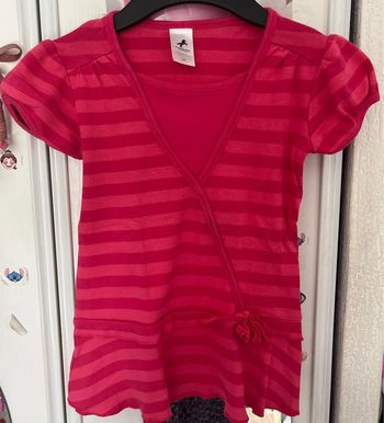 T-shirt rayé effet cache-cœur, rose, C&A, 7 ans