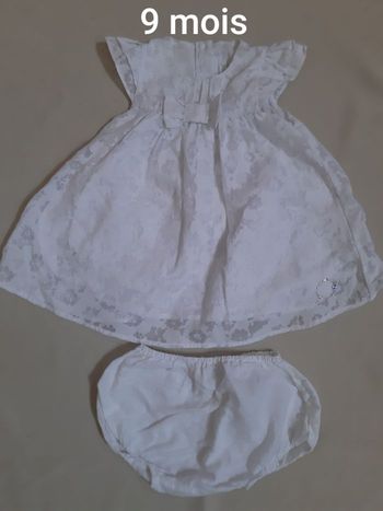 Robe blanche / robe de fête / robe de cérémonie Absorba + bloomer Natalys - 9 mois
