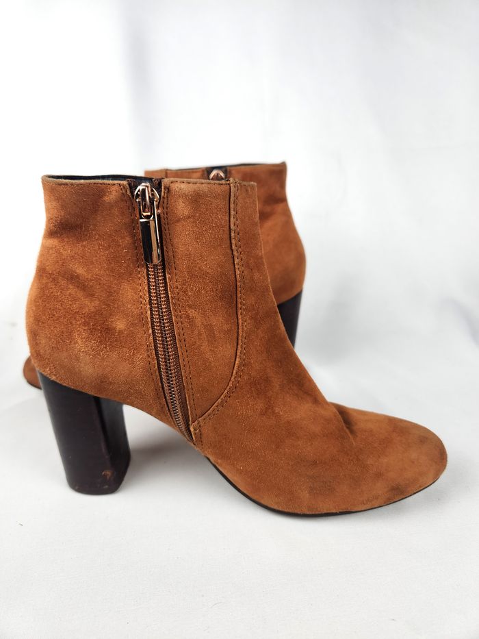 Bottines Bocage Femme Daim Marron Franges Plumes Taille 36 Talon Fermeture Éclair - photo numéro 8