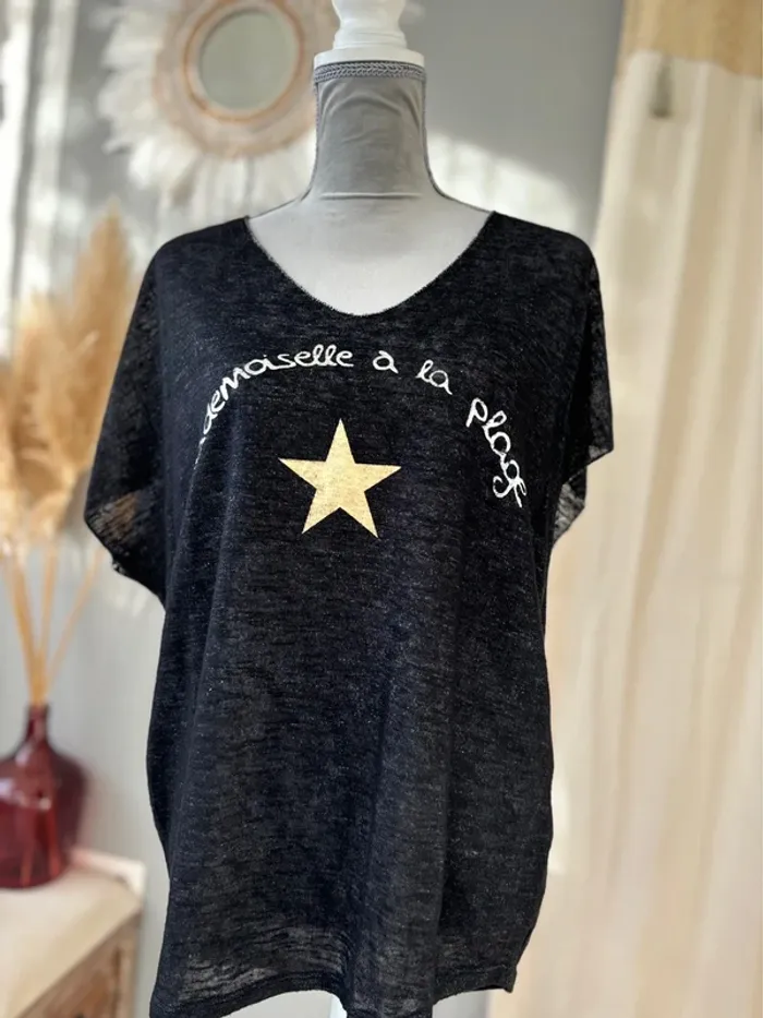 Tee-shirt noir avec étoile dorée-taille unique - photo numéro 6