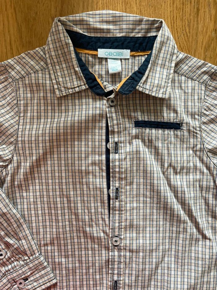 Chemise blanche et beige à carreaux 3 ans - photo numéro 5