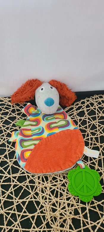 Doudou plat chien orange gris bleu multicolore Antoine EBULOBO