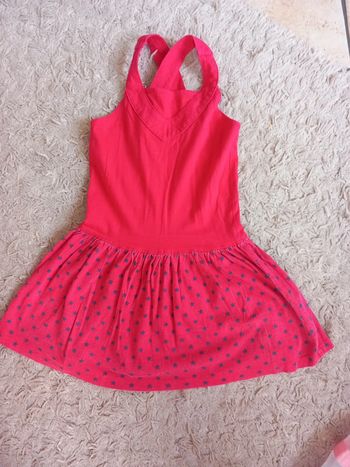 😷robe coton bretelle 5ans framboise