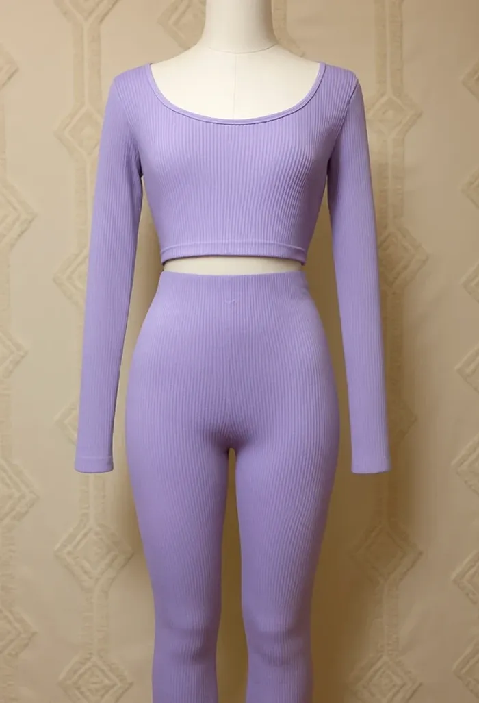 Ensemble violet lila moulant Stradivarius – top manches longues + legging stretch (Taille M)