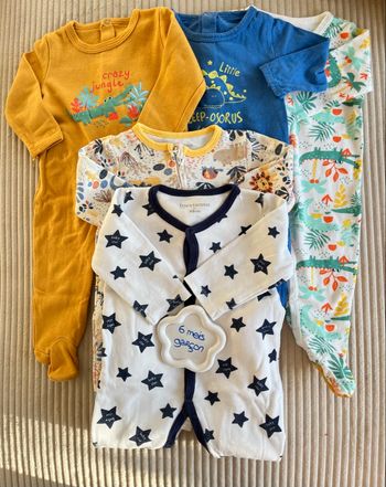Lot de 5  pyjamas garçon 6 mois Inextenso - une pièce avec pieds couverts