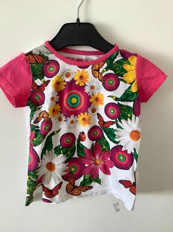 Tshirt Desigual 18 mois rose fushia fleurs marguerites papillons