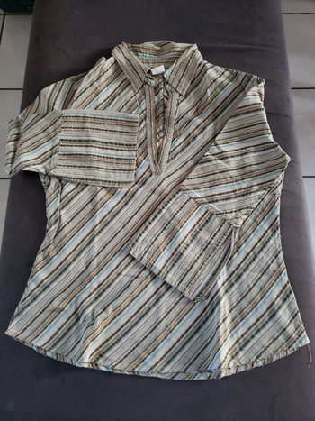 Blouse manches 3/4 rayé kaki turquoise