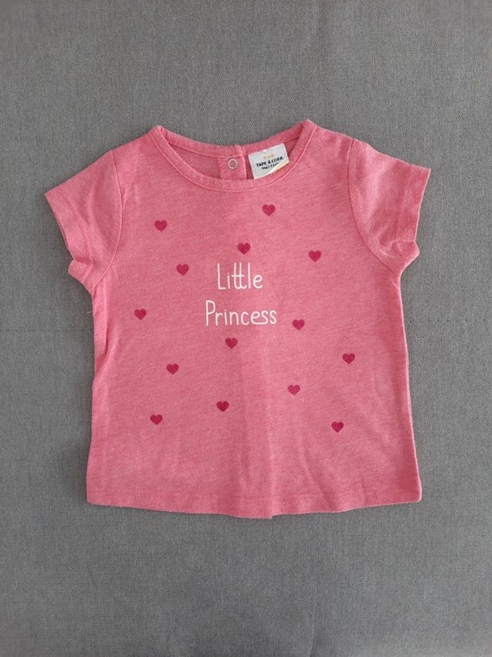 T-shirt TAO 9 mois rose fuschia motif petits cœurs pailletés