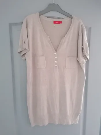 Pull manches courtes beige femme Tissaia taille -