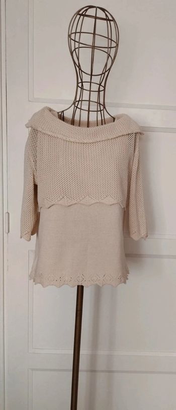 💫 Ensemble Débardeur & Boléro Beige CANDA – Taille L – Chic et Polyvalent